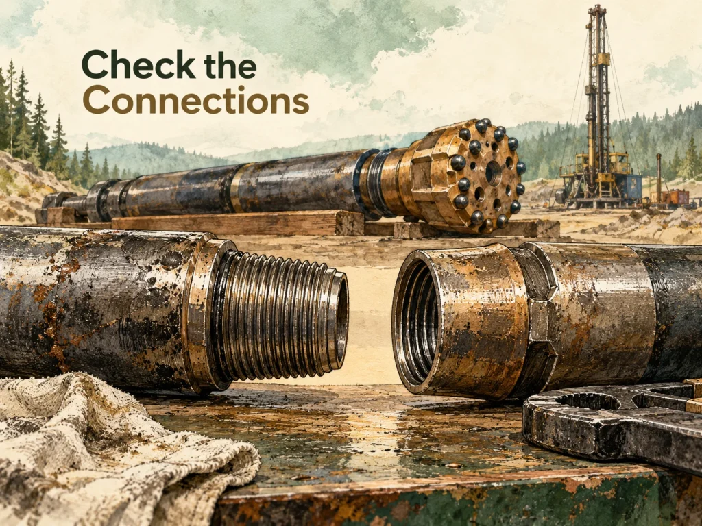 Illustrated drill-tool threaded connections. Concept illustration.