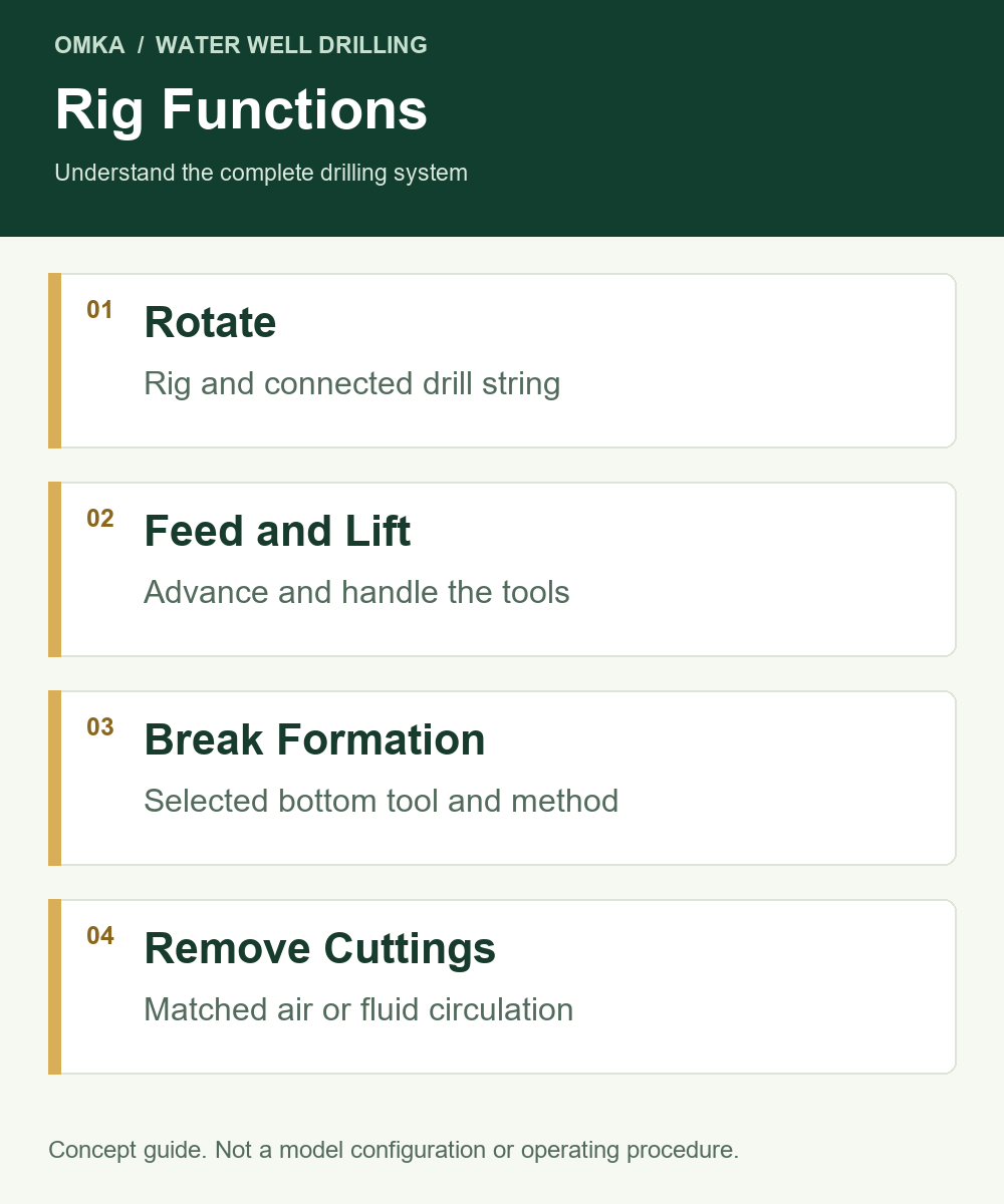 Rig Functions: Rotate, Feed and Lift, Break Formation, Remove Cuttings