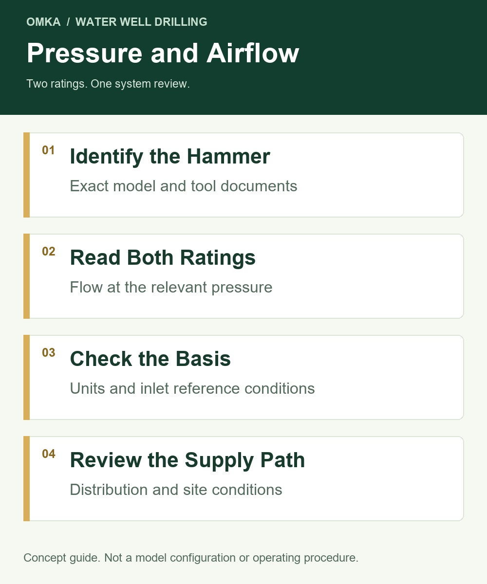 Pressure and Airflow: Identify the Hammer, Read Both Ratings, Check the Basis, Review the Supply Path
