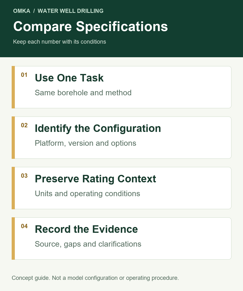 Compare Specifications: Use One Task, Identify the Configuration, Preserve Rating Context, Record the Evidence